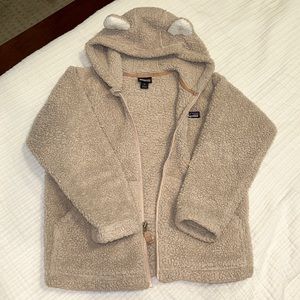 Cream/tan Patagonia zip up hoodie with ears on hood.  5T